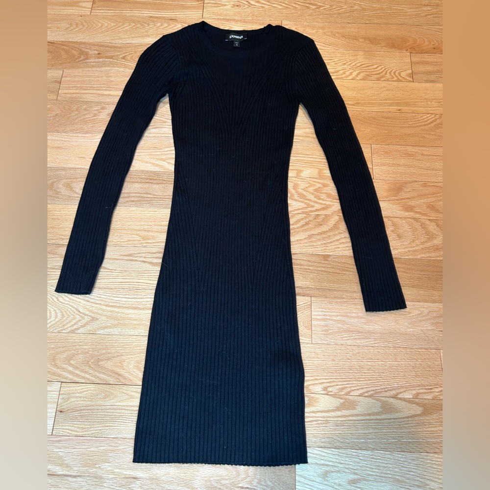 Black Ribbed Sweater Dress